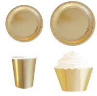 Gold Party Disposable Tableware Set Paper Cups Plate Napkin Wedding Birthday Party Banner Baby Shower Decoration