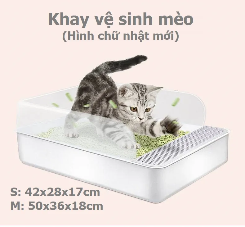 Hanpet - Khay Đựng Cát Vệ Sinh Cho Mèo Có Xẻng Xúc Cát Hình Chữ Nhật |  Lazada.Vn