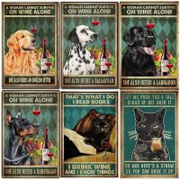 Dachshund Decor Bulldog Vintage Tin Sign - A Woman Cannot Survive on Wine Alone - Funny Cat Dog Metal Sign Bar Home Wall Decor