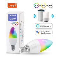 Tuya หลอดไฟไฟ Wifi อัจฉริยะ E14 5W Rgbwc โคมไฟ Led หรี่แสงได้110-240V Ac จับเวลามหัศจรรย์ควบคุมด้วยเสียงสำหรับตกแต่งกลางแจ้งในบ้าน