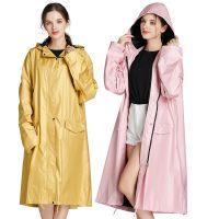 Freesmily Womens Long Thick Rain Coat Stylish Waterproof Raincoat Rain Poncho Cape With Hood Sleeves and Pocket