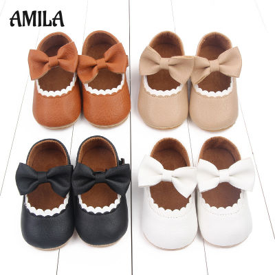 AMILA รองเท้าเจ้าหญิงเด็กรองเท้าเด็ก0-1ปีด้านล่างที่อ่อนนุ่มกันลื่นรองเท้าโบว์