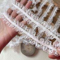 1 Meter Elastic Laces Trim 3cm Pleats Flowers Elastic Lace Fabric Dresses Ribbon Skirt Sewing Trimmings Clothes Decoration LT10 Fabric  Material