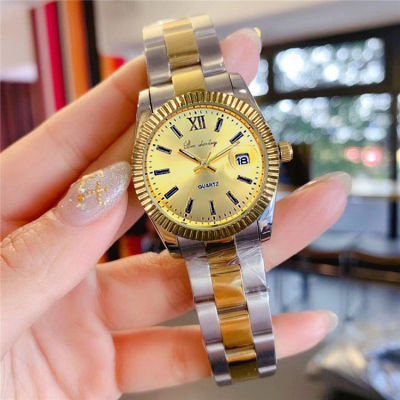 นาฬิกาข้อมือแบบเดียวกับแหวนฟันแฟชั่นนาฬิกาผู้หญิงสายเหล็ก นาฬิกาธุรกิจสำหรับผู้ชาย นาฬิกากันน้ำพร้อมปฏิทิน