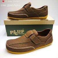 (101) Picup รองเท้าหนังผู้ชายแบบสวม สีแทน ลายหนังช้าง Size 39-46 รุ่น 101