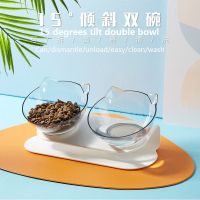 Explosive Cat Double Bowl Cat Bowl Dog Bowl Transparent AS Material Non-slip Food Bowl With Protection Cervical Transparent Cat