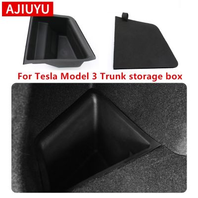AJIUYU For Tesla Model 3 Rear Trunk Left Side Storage Box with Cover Tail Trunk Boot Organizer Partition Decoration Accessories