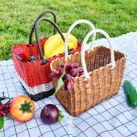 Camping Picnic Basket with Handle Shopping Storage Hamper for Fruit Wine Handmade Wicker Basket Kitchen Organizer Cesta Picnic