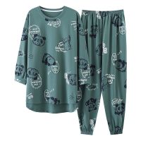 【JH】Big Size M-5XL Spring Knitted Cotton Pijamas Two Piece Set Long Sleeved Women Pyjamas Ladies Sleepwear Cute Cartoon Pijamas