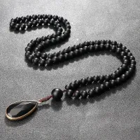 [Xiaoming Jewelry]สร้อยคอลูกปัด108 Mala แบบคลาสสิกสำหรับผู้ชาย6มม. จี้เครื่องรางหินธรรมชาติเคลือบเงาสีดำด้านเครื่องประดับโยคะสำหรับผู้หญิง