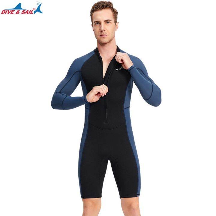 Men's Keep Warm Wetsuits 1.5Mm Neoprene Front Zip Long Sleeve Shorty