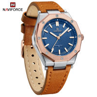 นาฬิกาข้อมือ NAVIFORCE สำหรับผู้หญิง NF5026ดั้งเดิมหรูหราเรียบง่ายนาฬิกาข้อมือผู้หญิงทองคำสีกุหลาบจอแสดงผลเรืองแสงสายหนัง