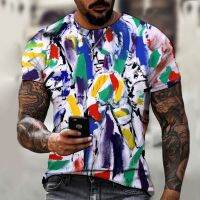 Retro 3D printing T-shirt mens watercolor ink painting printing short-sleeved round neck urban fashion casual shirt 2021