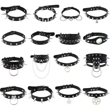 Punk Spiked Choker Collar With Spikes Rivets Women Men Emo Studded Chocker  Necklace Goth Jewelry Gothic Chains Metal color Red
