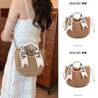 Summer Summer Messenger Straw Bag Seaside Vacation Beach Bag Female 2023 New Silk Scarf Portable Woven Bag 【QYUE】