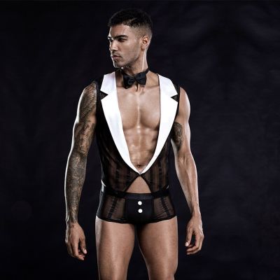 ✇ Sexy Cosplay Lingerie Set Men Waiter Bodysuit Underwear Lace Erotic Catsuit Lingerie Porno Costumes Sexy Role Play Outfits