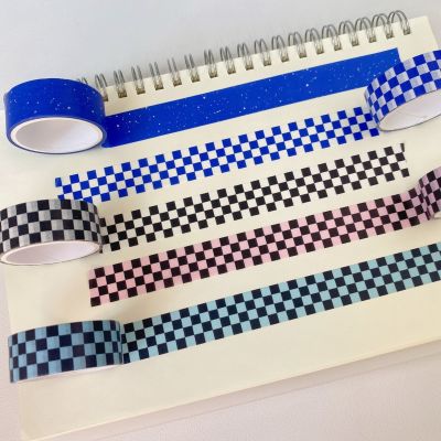 【LZ】♂☁  Klein azul criativo chessboard washi fita diário notebook diy mascaramento fita decorativa adesivo de vedação papelaria 3m rasgo capaz
