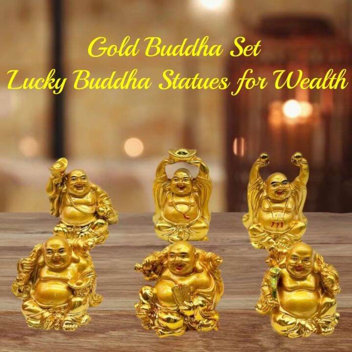 JASONGO123 Laughing Gold Buddha Set Statue for home and office