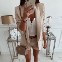 ۩☍Womens Suit Jacket Elegant Fashionable Korean Slim-Fit Office OL Formal Wear Work Spring Autumn Beige Khaki White