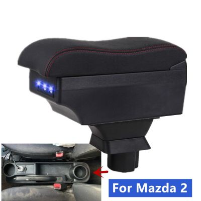 สำหรับ Mazda 2ที่วางแขนสำหรับ Mazda 2 Demio ที่เท้าแขนในรถที่วางแขนกล่องเก็บของตรงกลางการตกแต่งภายใน USB อุปกรณ์เสริมที่ชาร์จไฟบนรถยนต์