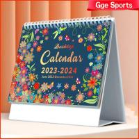 GGE SPORTS June 2023 To December 2024ปฏิทินตั้งโต๊ะภาษาอังกฤษพับตั้งได้ลายดอกไม้เคสกันกระแทกพิมพ์ลายบันทึกปฏิทินตั้งโต๊ะทนทานสิ่งที่ต้องทำสำนักงานปฏิทิน