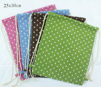 (10pcslot) 25*30cm10*12inch 160gm2 polka dot Linen drawstring knapsack bag Backpack bag rucksack bag customize size