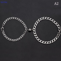 ?【Lowest price】SUTAI 2pcs Punk Silver Color Chain Couple Bracelet For Women Stainless Steel Romantic Magnet Men Paired Things Fashion Jewelry Pulsera