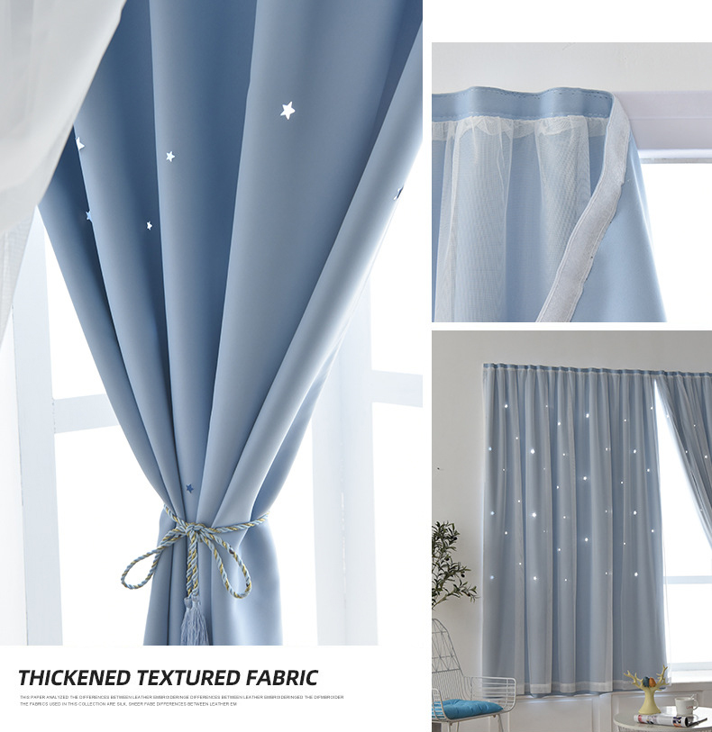 Lumig Bintang Thermal Insulated Blackout Tirai untuk Bilik Tidur Bilik Tidur Tirai Tirai Velcro Tiada Tebukan Tirai