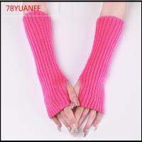 78YUANFF ที่อุ่นแขน ถุงมือข้อมือยาว สีขาวสีดำ ไม่มีนิ้ว ถุงมือถักนิตติ้ง ฮาราจูกุ พังก์สไตล์ ปลอกข้อมือข้อเท้า เด็กหญิงเด็กชาย