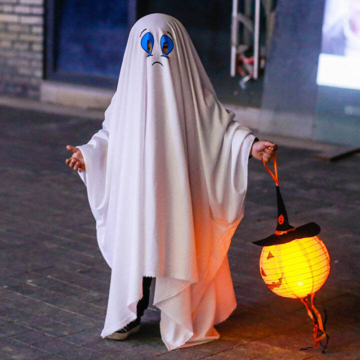 Girls And Children Halloween White Dress Ghost Cos Cloak Costume Cloak ...