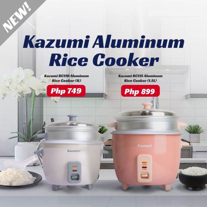 Kazumi KZRC1 10 Aluminum Rice Cooker with Steamer 1 Liter 1.5 Liter