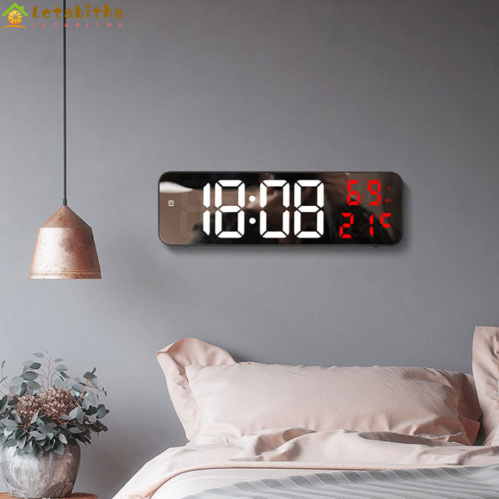 นาฬิกาปลุกไฟฟ้าจอแสดงอุณหภูมิความชื้นเวลาติดผนังหน้าจอนาฬิกาติดฝาผนังขนาดใหญ่ดิจิตอล-led