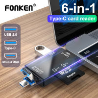 FONKEN 6 In 1 OTG การ์ดรีดเดอร์ SD แฟลชไดร์ฟหน่วยความจำอัจฉริยะการ์ดรีดเดอร์ Type-C Cardreader Type C อะแดปเตอร์ USB2.0บัตร TF ไมโคร