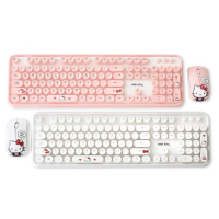 ชุดคีย์บอร์ดไร้สาย Hello Cat Kitty Hello-Kitty 1P &amp; Mouse 1P (สีขาว/ชมพู) (+ แผ่นรองเมาส์แบบสุ่ม)