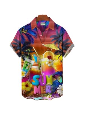 เสื้อผ้าสุดหรูสำหรับผู้ชายเสื้อฮาวายงานปาร์ตี้ Y2k พิมพ์ลาย3D 2023ทรงโอเวอร์ไซส์แขนสั้นลายขวดไวน์ฤดูร้อน