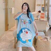 COD SDFGERGERTER Doraemon Pajamas Large Size Cartoon Half-Sleeved Loungewear Sweet Princess Style Nightdress Loose Mid-Length Dress Casual Can Wear Outside Lounge