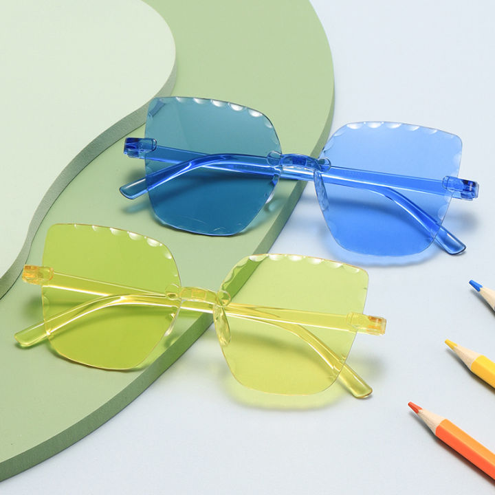 แว่นกันแดดพลาสติกสำหรับเด็กกรอบหูกระต่ายแว่นตาลายการ์ตูนสำหรับเด็กผู้ชายสีชมพู