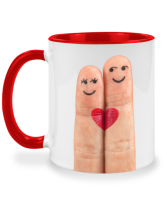 แก้วอ้วน Heart on Fingers หัวใจ บนนิ้ว คู่รัก love ความรัก แก้วชง แก้วมัค twotone coffee mug แก้วสองสี แก้วสกรีน แก้วกาแฟ เหมาะเป็น ของขวัญ ของที่ระลึก ของขวัญวันเกิด