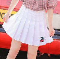 【CW】 new women  39;s pleated cherry embroidery high waist A