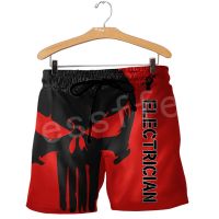 2023Newest Worker Skull Electrician ironworker instrument Unisex Casual 3DPrint Summer funny Beach Shorts Short Pant A2