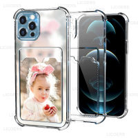 Custom Card Pocket Case สำหรับ 13 12 11 Pro Max Mini XS X XR SE 7 8 Plus กันกระแทก Air-Bag DIY Picture Shell Fundas