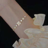 CIFbuy New Arriving Leaf Clover Bracelet Trendy Female Light Luxury Heart-shaped Opal Shaft Pull Adjustment Bracelet Niche Design For Girlfriends Cute Sweet Jewelry Gifts