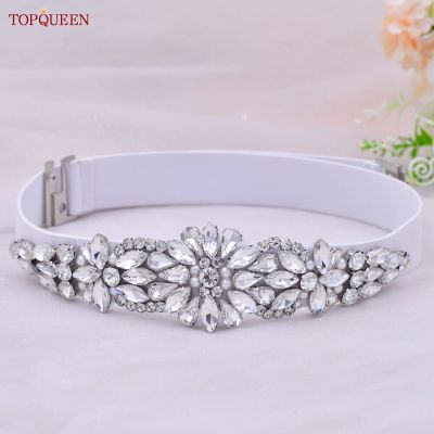 TOPQUEEN S407-B Women Elastic Belts For Party Dress Gown Silver Rhinestone Girdle Female Shiny Waistband Fashion Daily Luxurious
