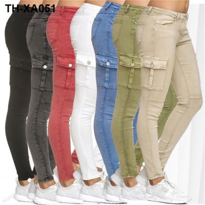 ☒✽ Autumn and winter new European and American jeans side three-dimensional bag skinny pencil pants womens pants S-3XL