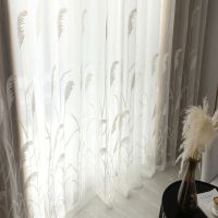 DK Embroidered Reed Flower White Tulle Window Curtain for Living Room Sheer Curtains For Bedroom Window Window Screening Voile