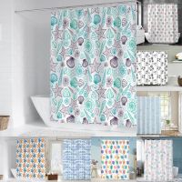 Baltan HOME LY1 Conch Shell Starfish Intensive Shower Curtain HOME Decoration Perforation-Free with Hook Vector Figure Art Waterproof Shower Curtain Fabric