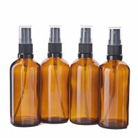 4pcs 100ml Empty Amber Glass Spray Bottles with Fine Mist Sprayer for Essential Oil Perfume Aromatherapy Cosmetic Containers Travel Size Bottles Conta