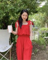 พร้อมส่ง ??? Red alice jumpsuit C3071 จั๊มสุทขายาว จั๊มสูทขายาวผูกโบว์