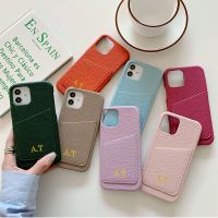 Custom Initial Name Pebble Card Holder Leather Phone Case For iPhone 14 14ProMax 14Plus 13Promax 13 Personalization Phone Cover