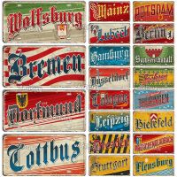 【YF】❁  Artisian German Landmark License Plate Metal Tin Plaque State Sign Wall Bar Pub Hotel